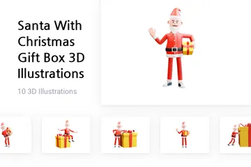 Santa con caja de regalo de Navidad 3D Illustration Pack