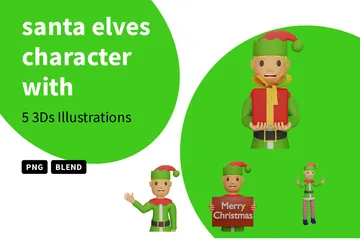 Santa Elves Character With Christmas And New Year 3D Illustration Pack