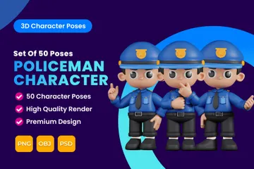 Satz, Von, Polizist, Zeichen, Posen 3D Illustration Pack