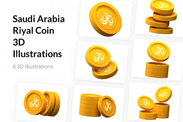 Saudi Arabia Riyal Coin 3D Illustration Pack