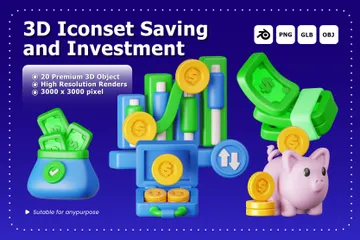 貯蓄と投資 3D Iconパック
