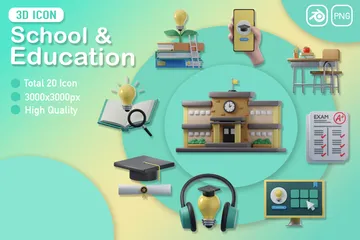 学校と教育 3D Iconパック