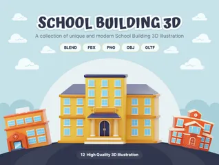School Building 3D Icon Pack