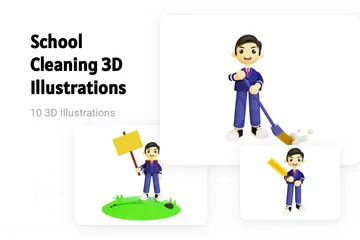 School Cleaning 3D Illustration Pack