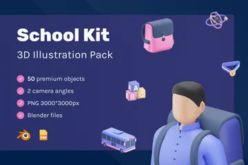 School Kit 3D Illustration Pack