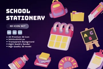 School Stationery 3D Icon Pack