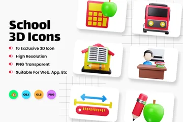 Schule 3D Icon Pack