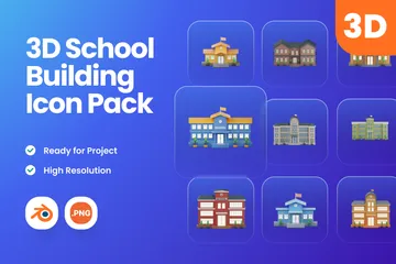 Schulgebäude 3D Icon Pack