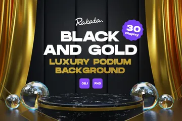 Luxus-Podium in Schwarz und Gold 3D Illustration Pack