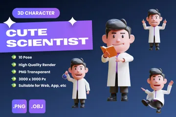 Scientist Cute Character 3D Illustration Pack