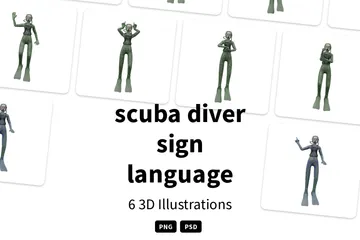 Scuba Diver Sign Language 3D Illustration Pack
