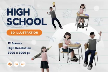 Escuela secundaria Paquete de Illustration 3D