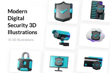 Segurança Digital Moderna Pacote de Illustration 3D