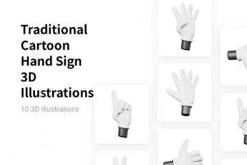 Signo de mano tradicional de dibujos animados Paquete de Illustration 3D