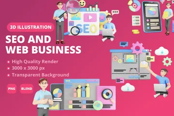 SEO e negócios na web Pacote de Illustration 3D
