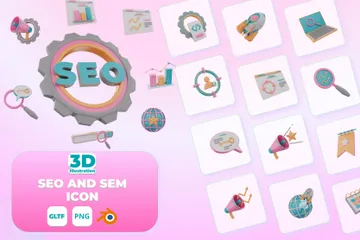 SEO e SEM Pacote de Icon 3D