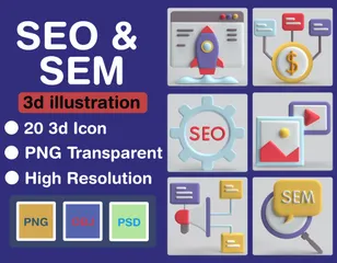 SEO e SEM Pacote de Icon 3D