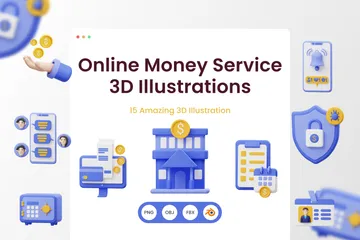 Servicio de dinero en línea Paquete de Illustration 3D