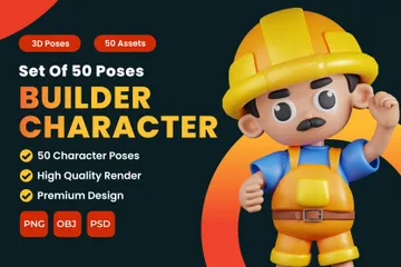 Set Of Builder Character Poses 3D Illustration Pack