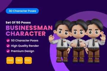 Set Of Businessman Character Poses 3D Illustration Pack