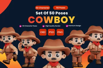 Set Of Cowboy Character Poses 3D Illustration Pack