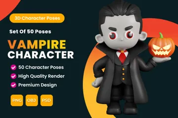 Set Of Dracula Character Poses 3D Illustration Pack