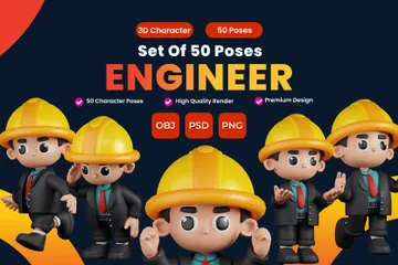 Set Of Engineer Character Poses 3D Illustration Pack