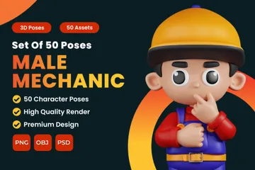 Set Of Mechanic Character Poses 3D Illustration Pack