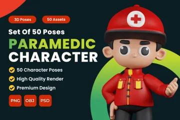 Set Of Paramedic Character Poses 3D Illustration Pack