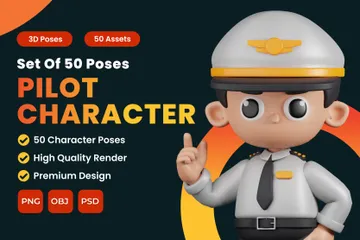 Set Of Pilot Character Poses 3D Illustration Pack