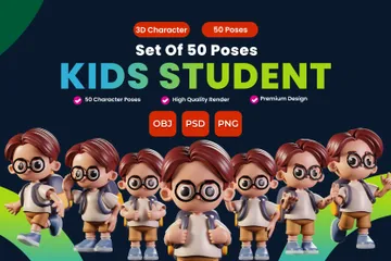 Set Of Student Character Poses 3D Illustration Pack