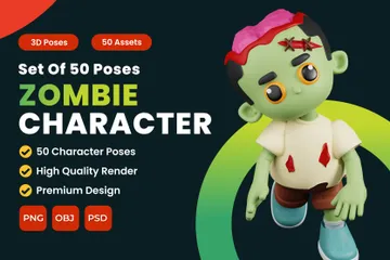 Set Of Zombie Character Poses 3D Illustration Pack