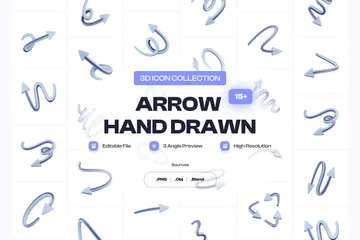 Seta curvilínea desenhada à mão Pacote de Icon 3D