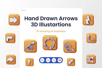 Setas desenhadas à mão Pacote de Illustration 3D