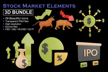 Share Market Elements 3D Icon Pack
