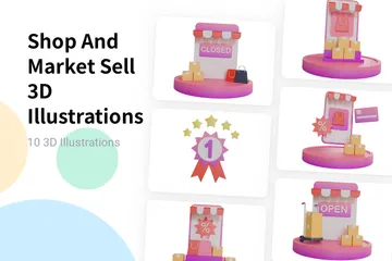 Shop And Market Sell 3D Illustration Pack