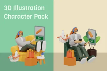 Shop From Mobile Phone 3D Illustration Pack