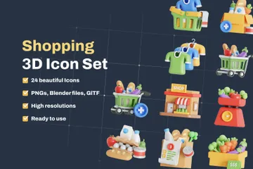 Shopping And Groceries 3D Icon Pack
