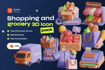 ショッピングと食料品 3D Iconパック