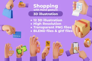 Shopping And Hand Gesture 3D Icon Pack