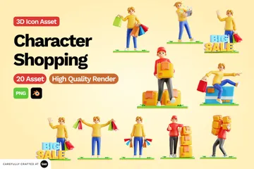 Shopping Character 3D Icon Pack