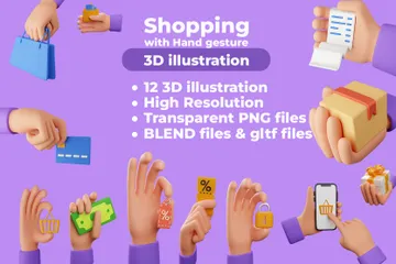 Shopping et geste de la main Pack 3D Icon