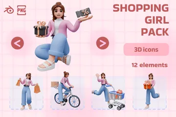 Einkaufen mädchen 3D Illustration Pack