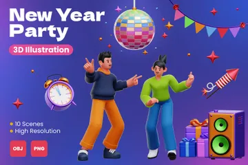 Neujahrsparty 3D Illustration Pack