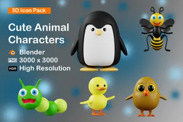 Simpatico personaggio animale 3D Icon Pack