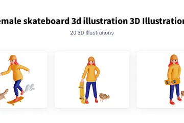 Planche à roulettes féminine Pack 3D Illustration