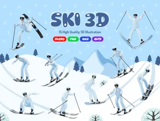 Activité des athlètes de ski Pack 3D Illustration