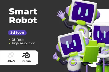 Smart Robot Character 3D Illustration Pack