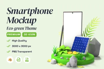 Smartphone Mockup Eco-Green Theme 3D Illustration Pack