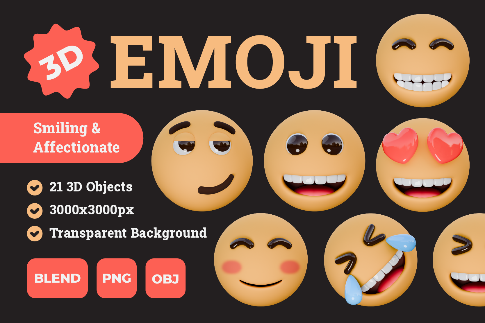 Obtén el paquete de Emoji Sonriente Y Cariñoso 3D Icon con 21 recursos ...